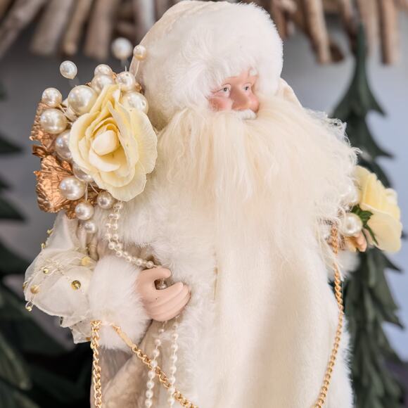 Elegant Vintage Holiday Moments Collection-Tabletop/Treetop Santa-Gold and Ivory - Picture 1 of 11